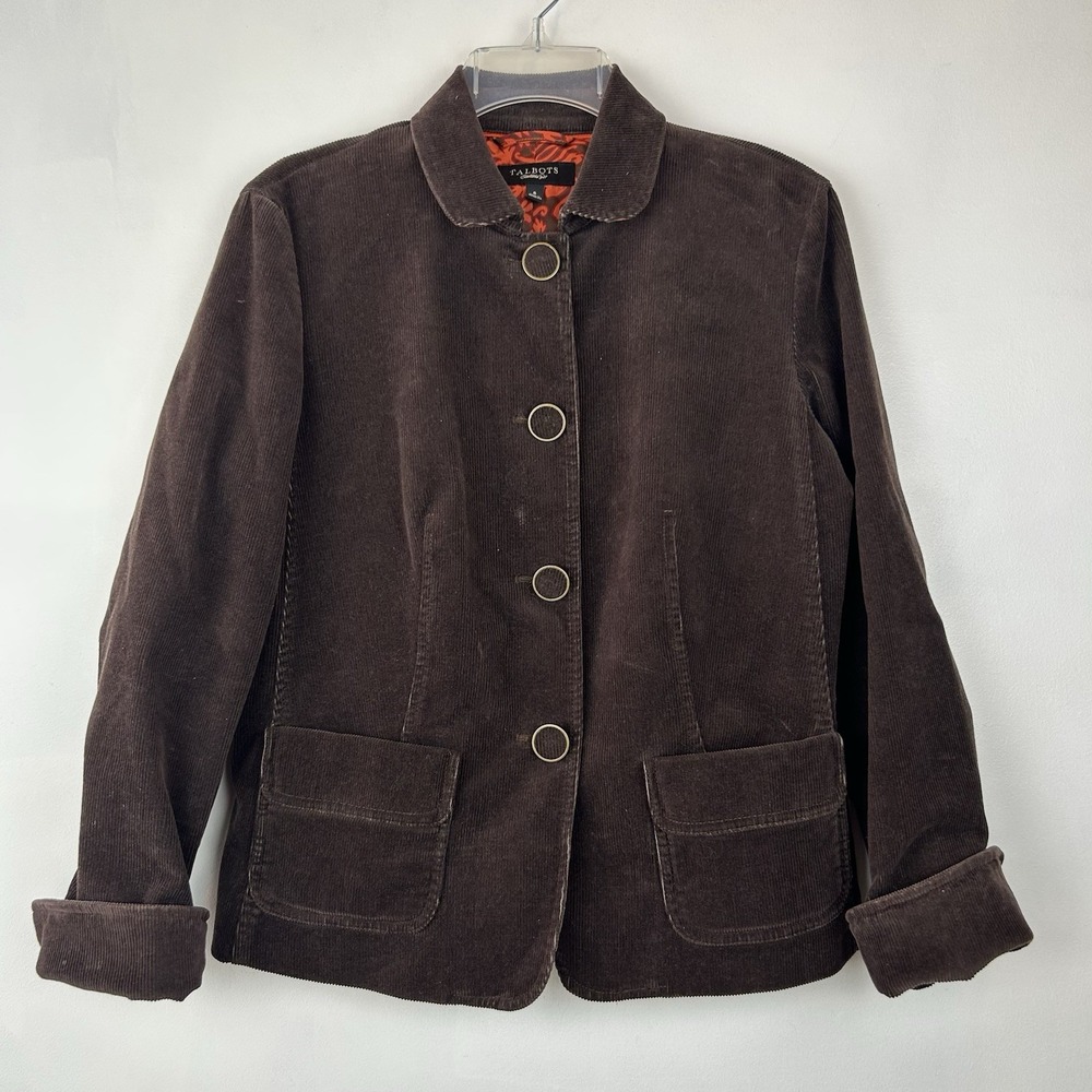 Talbots Corduroy Jacket Womens 6 Classic Trucker Brown Casual Fall Preppy Autumn
